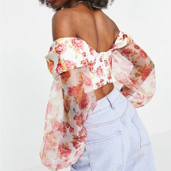NWOT ASOS Luxe Floral Puff Sleeve Top Size 4 - Picture 10 of 11